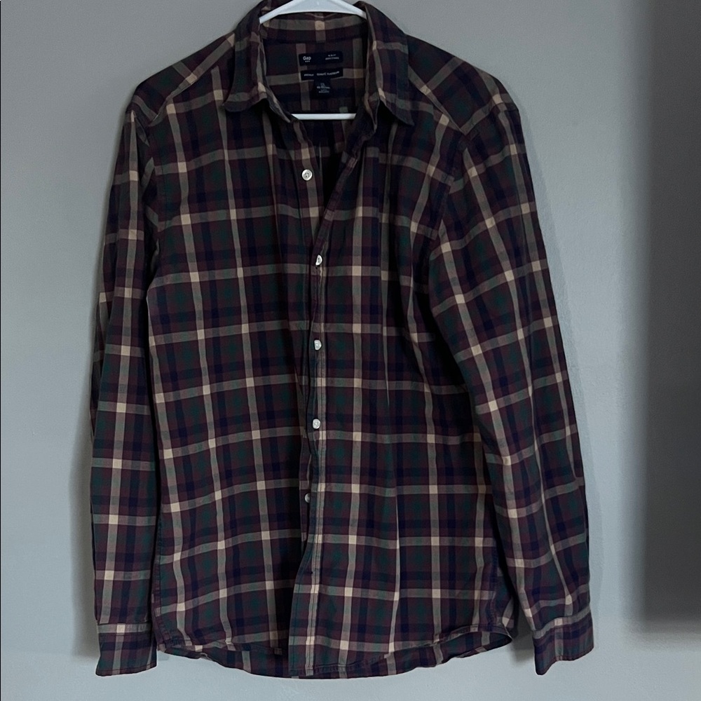 GAP Men's‎ Casual Plaid Shirt - Navy and Tan